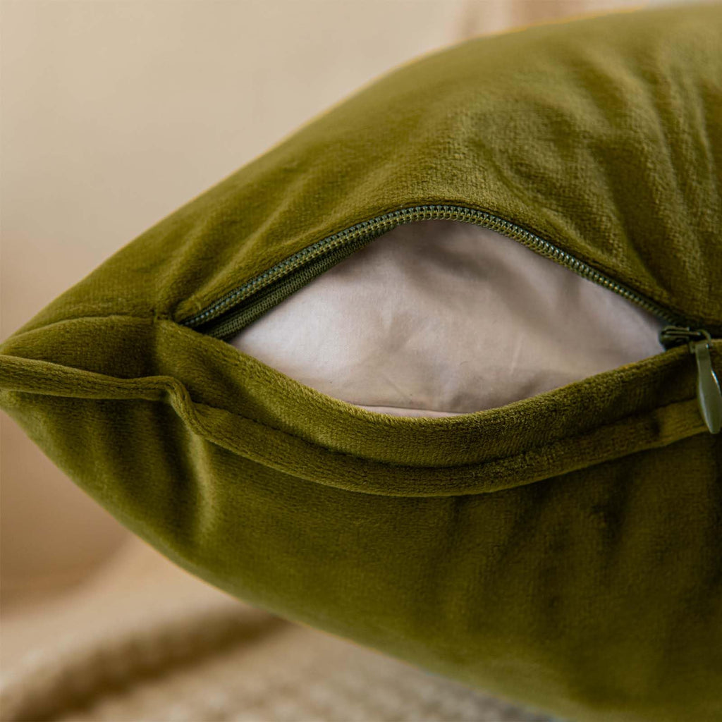 Velvet Lumbar Throw Pillow Covers 14x24 Set of 2, Olive