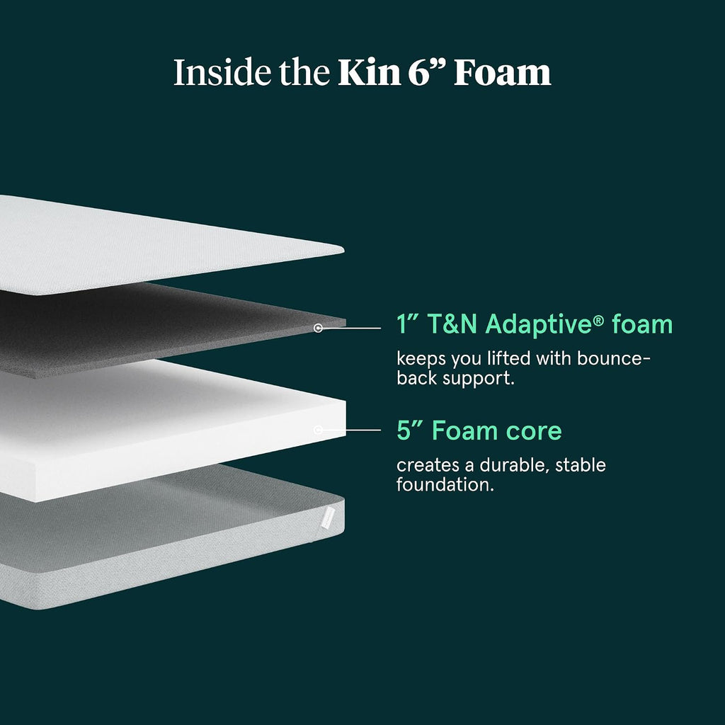 Kin Firm 6" Adaptive Foam Full Mattress in a Box | CertiPUR-US certified, 10 Year Limited Warranty, 100-Night Trial