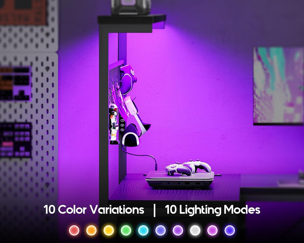 43" L Shaped Gaming Desk with Shelf & 4 Drawers, Black | Compact corner computer table. Reversible study desk with