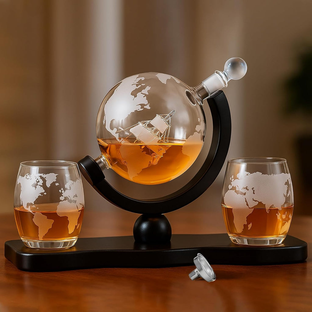 Gifts for Men Dad, Whiskey Decanter Globe Set with Ball & Glasses, Anniversary Birthday Gifts for Him Husband