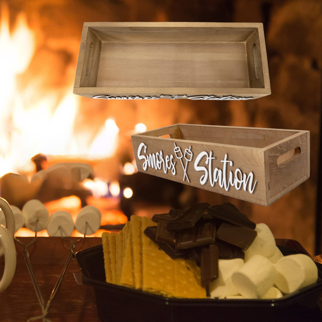 S'mores Station Box with Handles, Outdoor Kitchen Camping Decor Food Container, Farmhouse Bar Holder Accessories