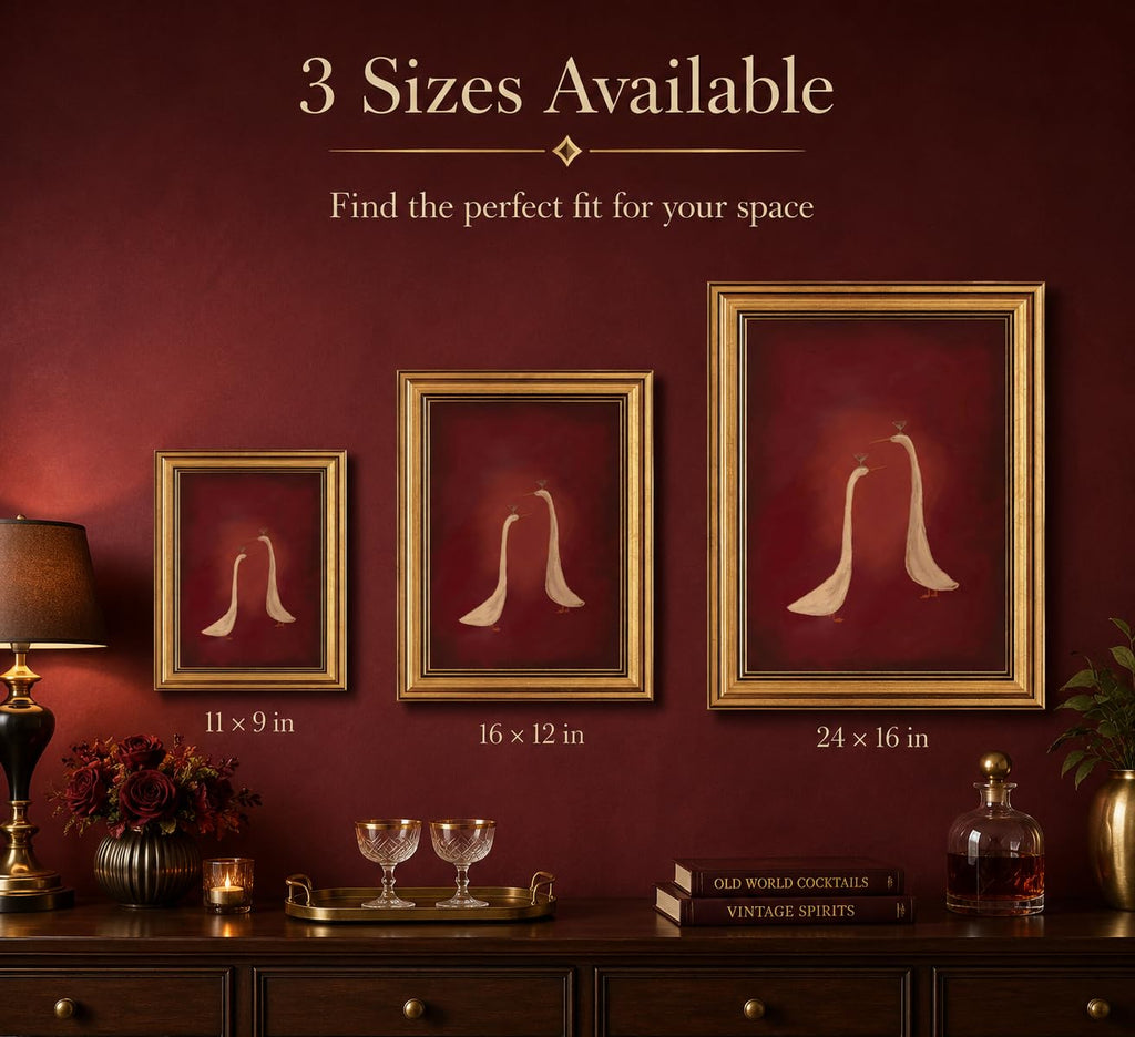Gold Framed 3D Textured Wall Art, Red Martini Duck Canvas Prints, Minimalist Cocktail Animal Pictures Decor, Funny