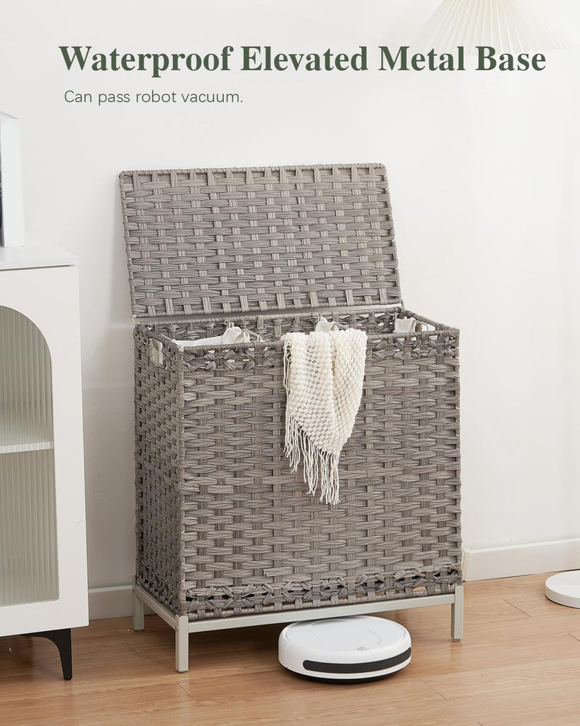Laundry Hamper with Lid, 35 Gal 3-Bag Clothes Sorter, Gray