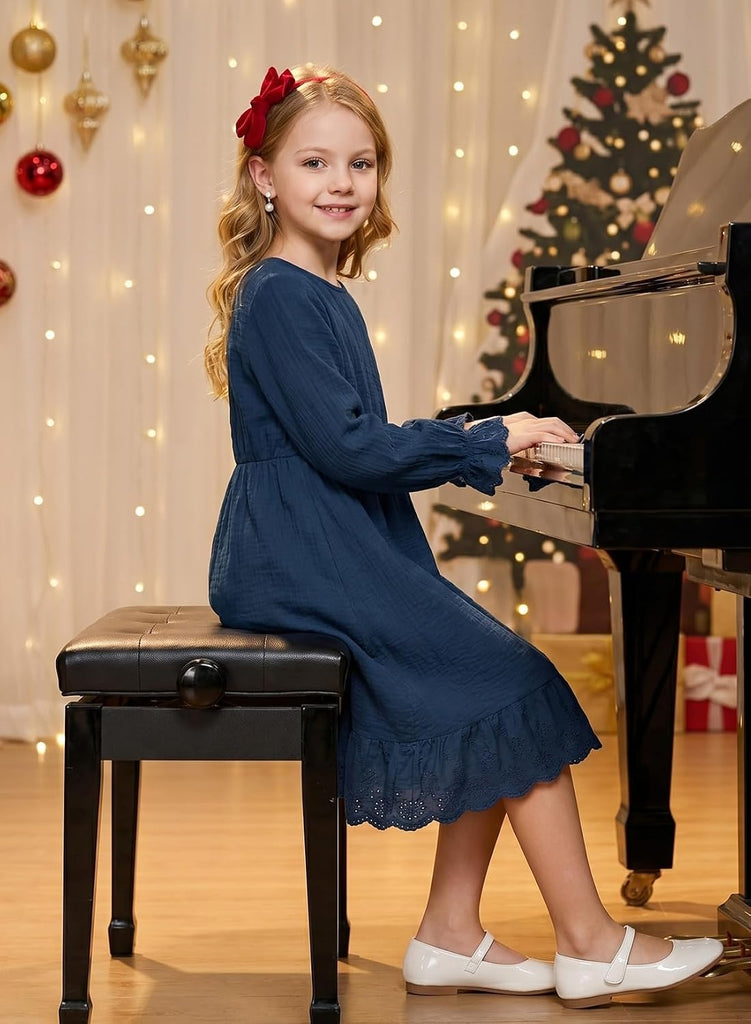 Tween Girls Fall Long Sleeve Cotton Dresses