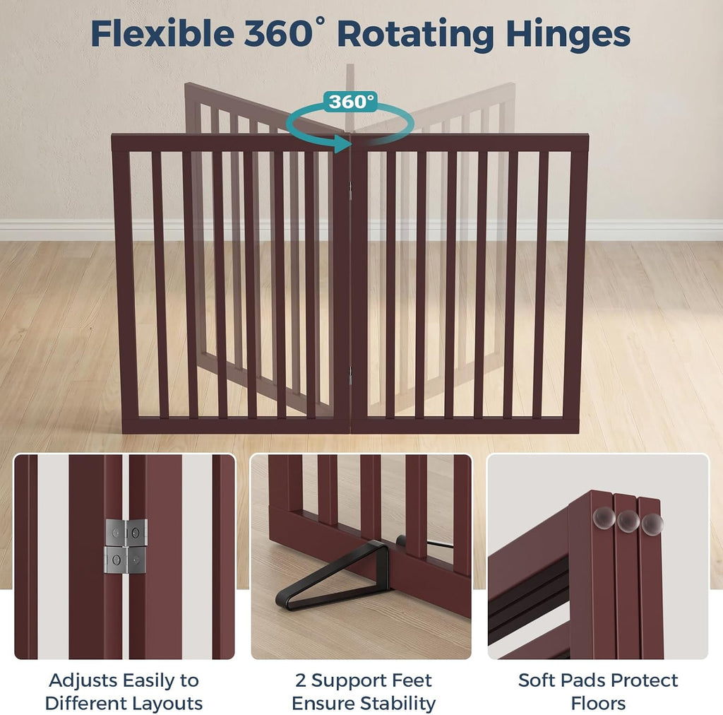 Dog Gate Indoor, Bamboo Freestanding Pet Gate, 24"H, Espresso