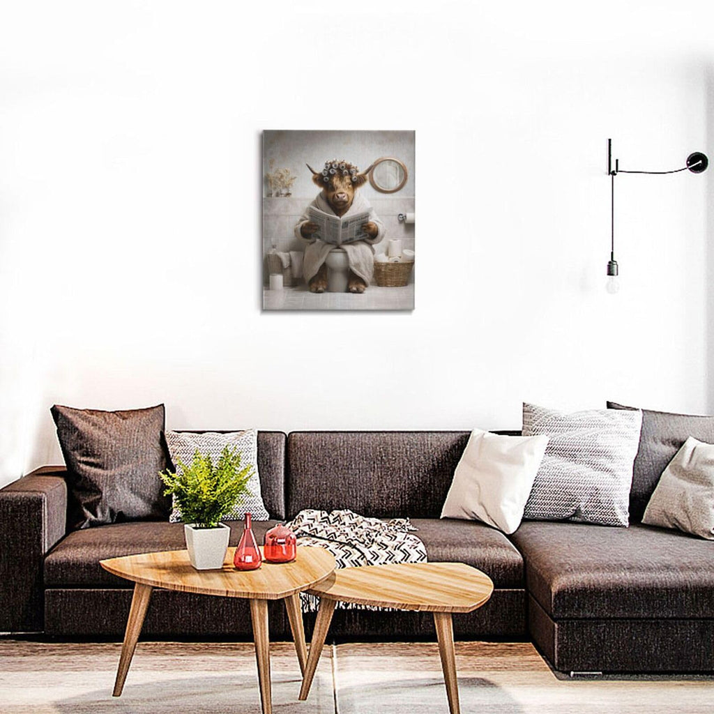 Funny Highland cow Bathroom Wall Art Cow Bathroom Pictures Wall Decor Cow Toilet Bathroom Canvas Painting Print