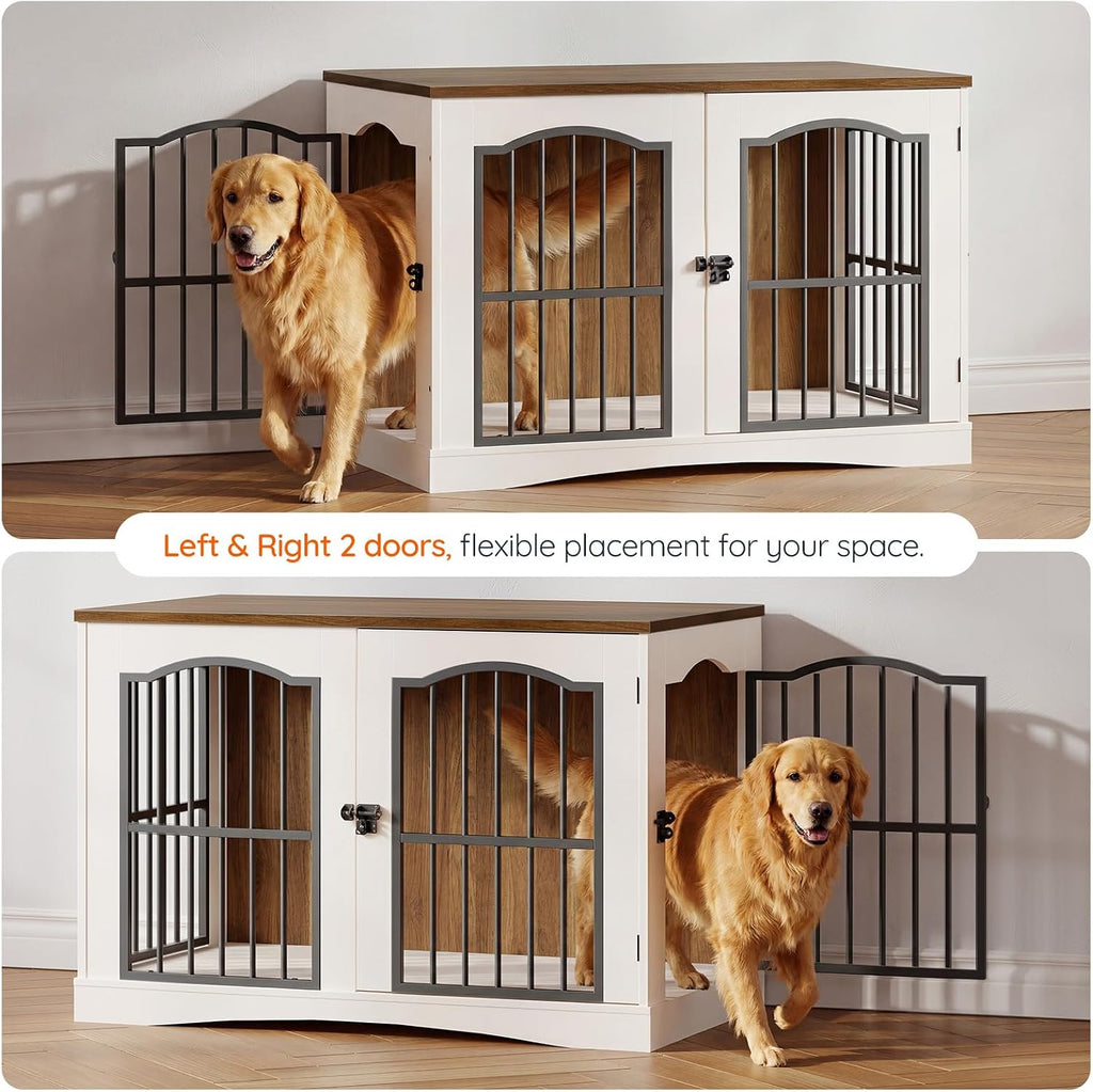 39.4" Wooden Dog Crate Furniture, Heavy Duty Dog Kennel Indoor with 3 Doors, Dog Cage for Medium/Large Dogs