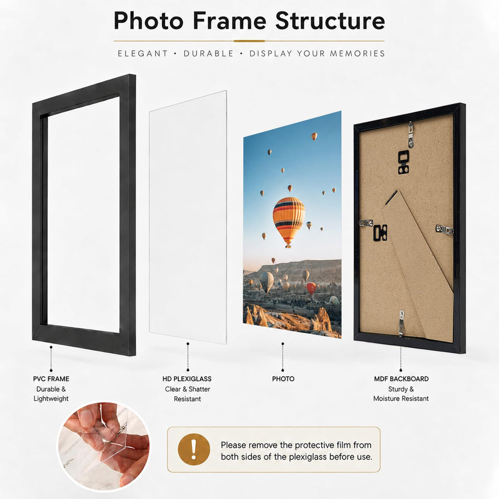 8x12 Picture Frame Set of 4 Black for Wall Hanging or Tabletop- Wall Mounting Horizontally or Vertically, 8 x 12 Wall