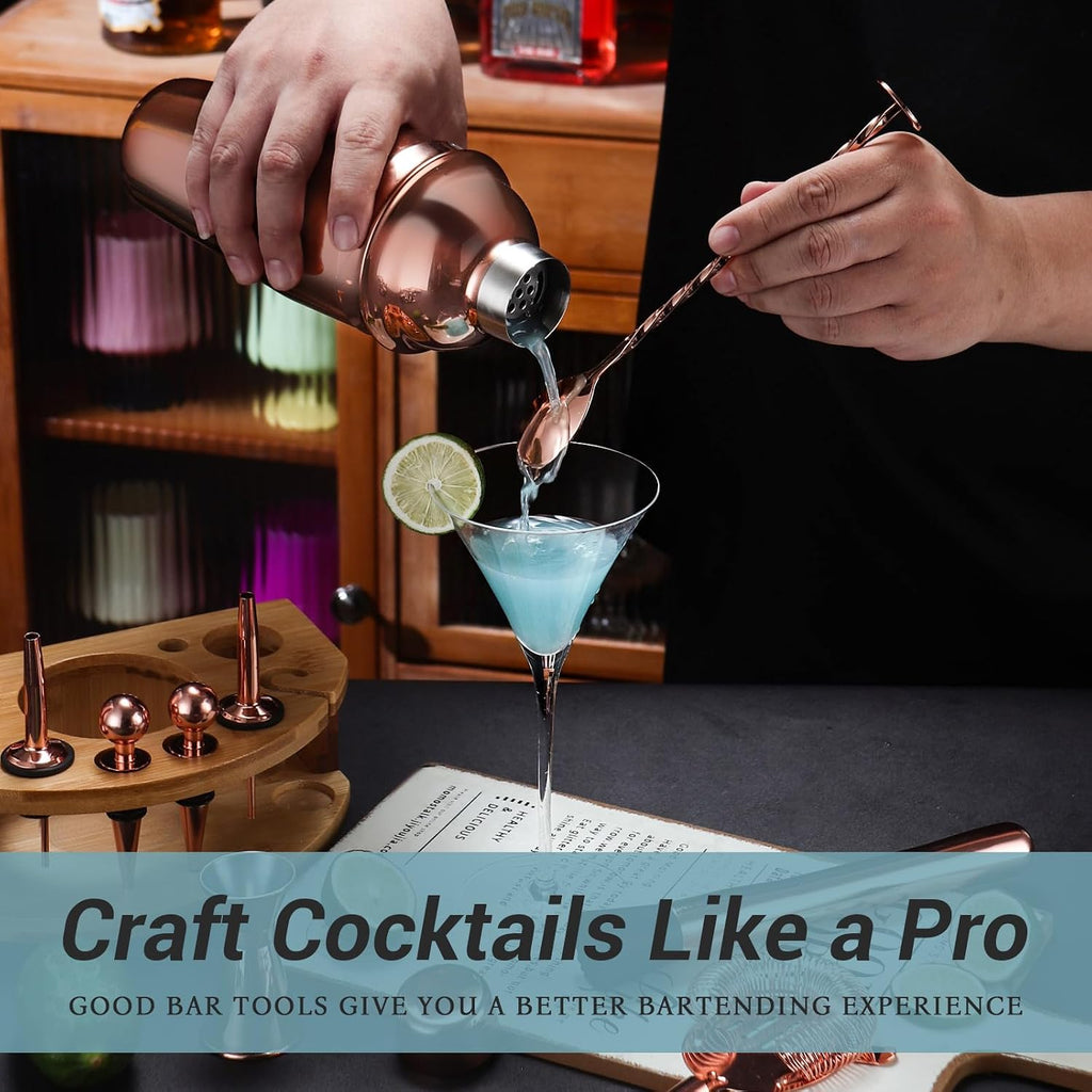 Cocktail Shaker Set Bartender Kit with Stand, Bar Set Drink Mixer Set with Stainless Steel Bar Accessories - Set of 12