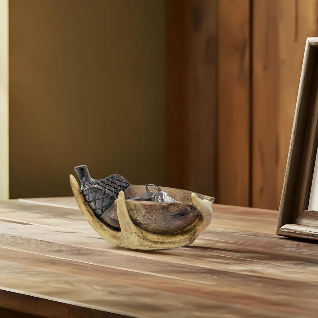 Antler & Acorn Resin Bowl - Rustic Woodland Decor for Cabin or Lodge - Candy Dish, Trinket Holder, Key Bowl, or