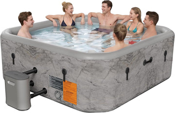 77-Inch Drop-Stitch Inflatable Hot Tub for 6 Person, Square Portable Outdoor Spa with 180 Massage Jets, Smart Heating