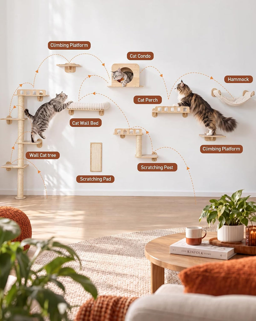 9-in-1 Cat Wall Shelves for Large Cats, Large Cat Bed & Hammock
