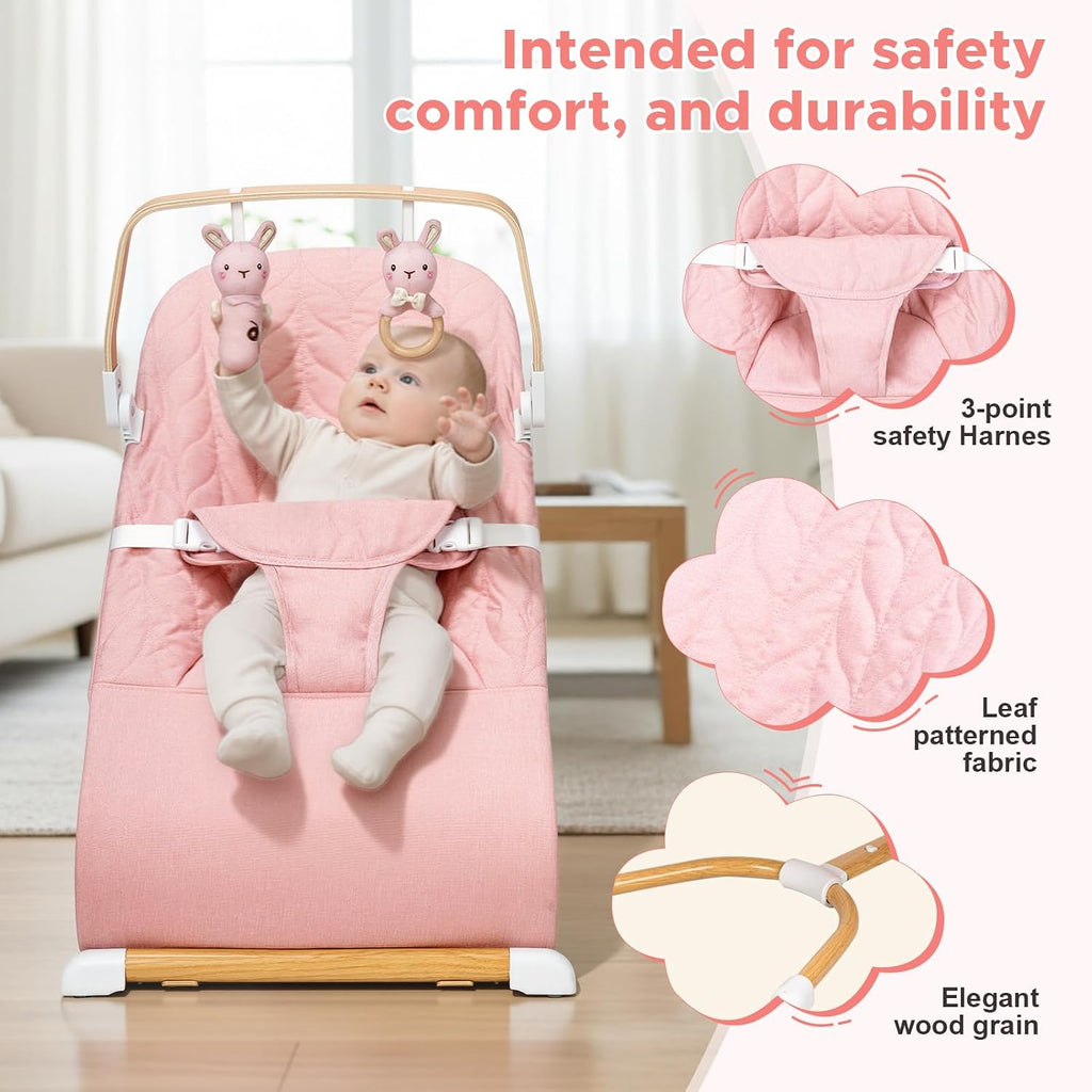 Portable Baby Bouncer, Bouncer Seat for Babies 0-12 Months, 3 Recline Positions, Foldable Baby Rocker Chair