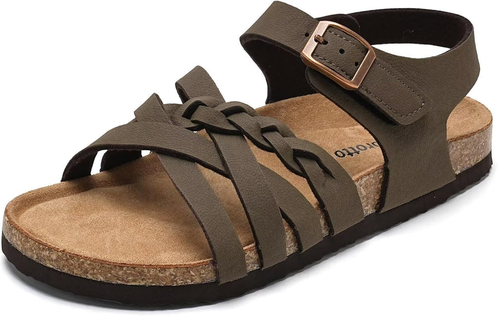Girls Sandals with Cork Footbed Adjustable Buckle Casual Slides Sandals Open Toes Flat for Kids Toddler