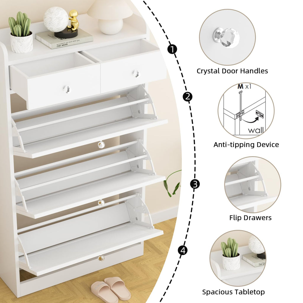 Shoe Cabinet with 3 Flip Drawers & 2 Drawers, Freestanding Shoe Storage Cabinet with Adjustable Shelves, Shoe