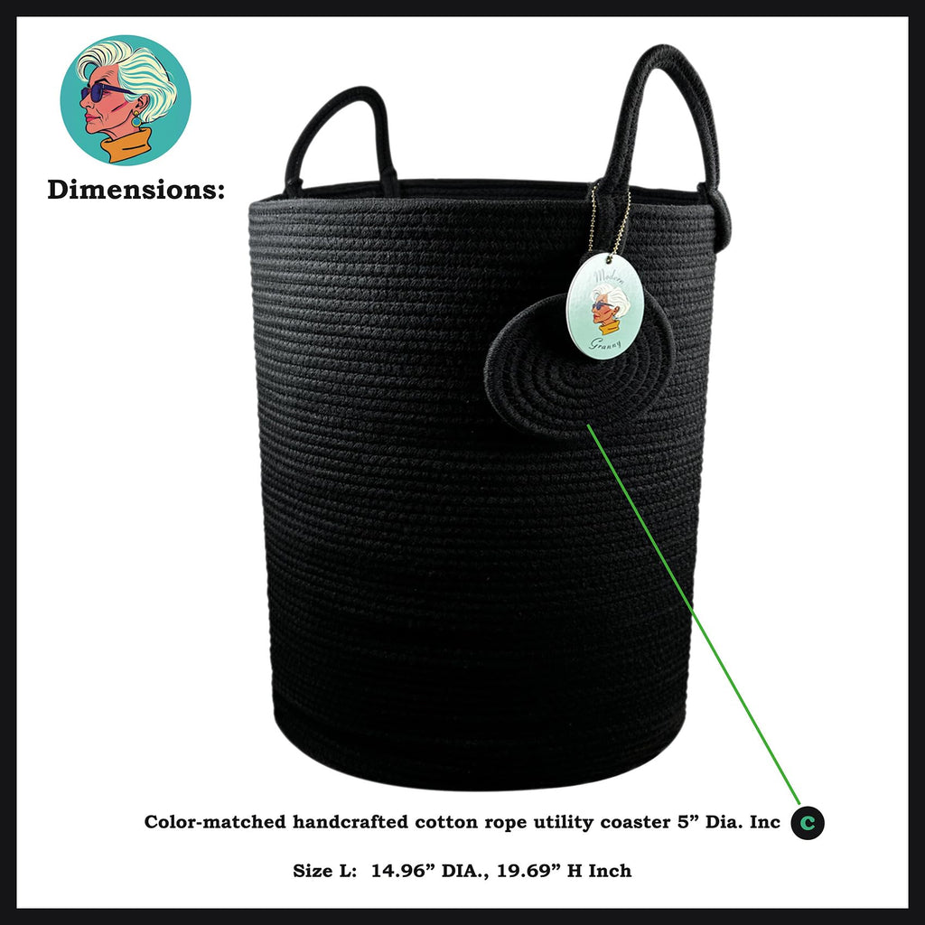 Large Cotton Rope Laundry Hamper 15x20 Inch Dual Secure Woven Handle Closet Clothes Blanket Organization