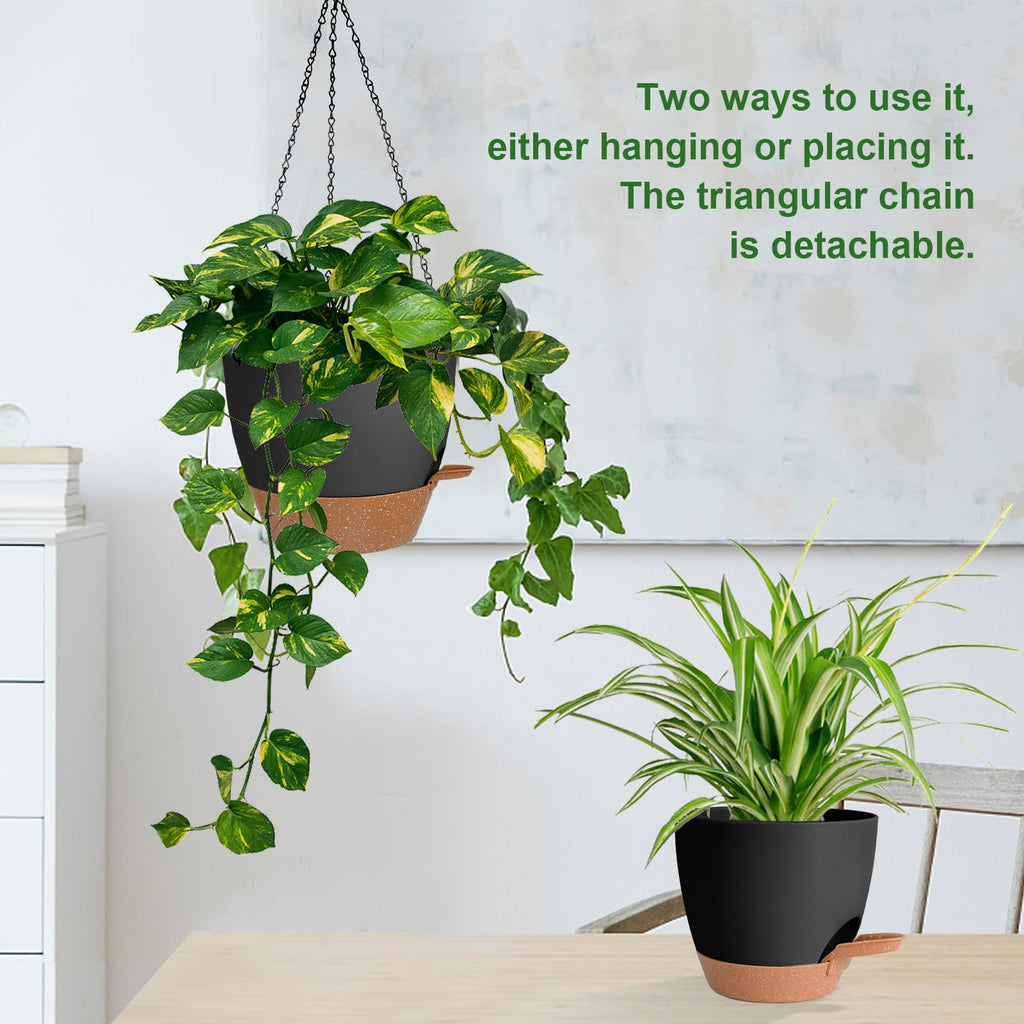 10/9/8 Inch Hanging Planter for Indoor Outdoor Plants, 3 Pack Self-Watering Hanging Pot with Drainage Holes Hanging
