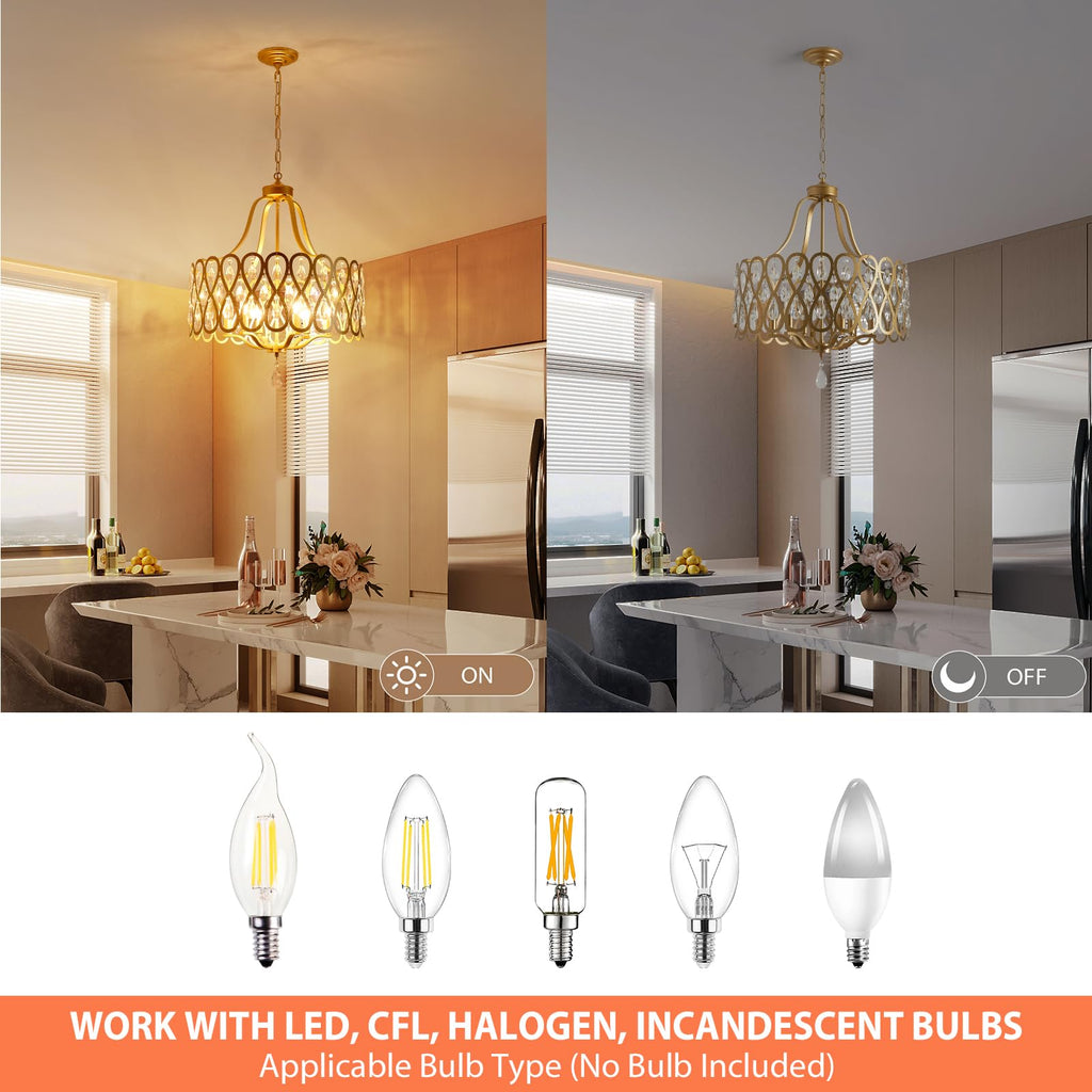 22" Gold Crystal Chandeliers 6 Lights Hanging Pendant Lighting Fixture Metal Farmhouse Chandelier Island Entryway