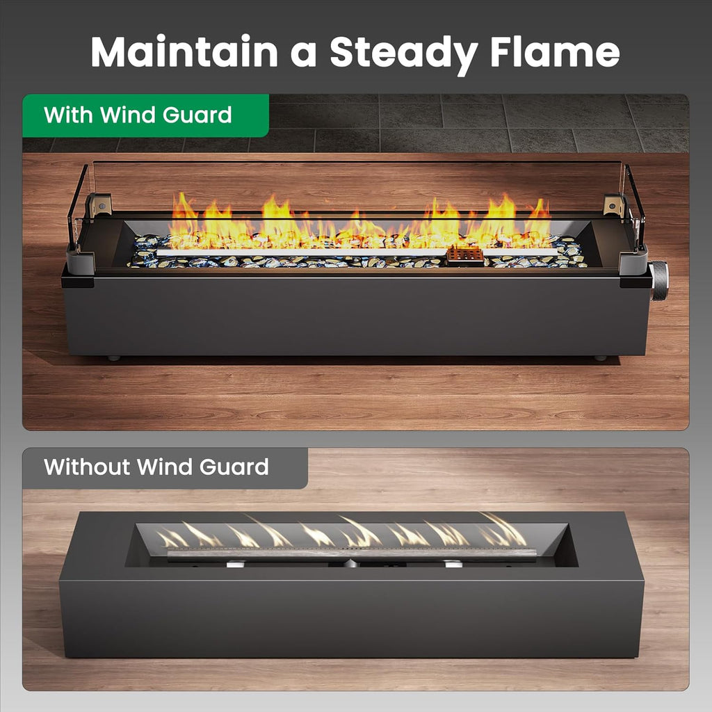 28 Inch Table Top Propane Fire Pit, 50,000 BTU Tabletop Firepit with Glass Wind Guard & Glass Beads