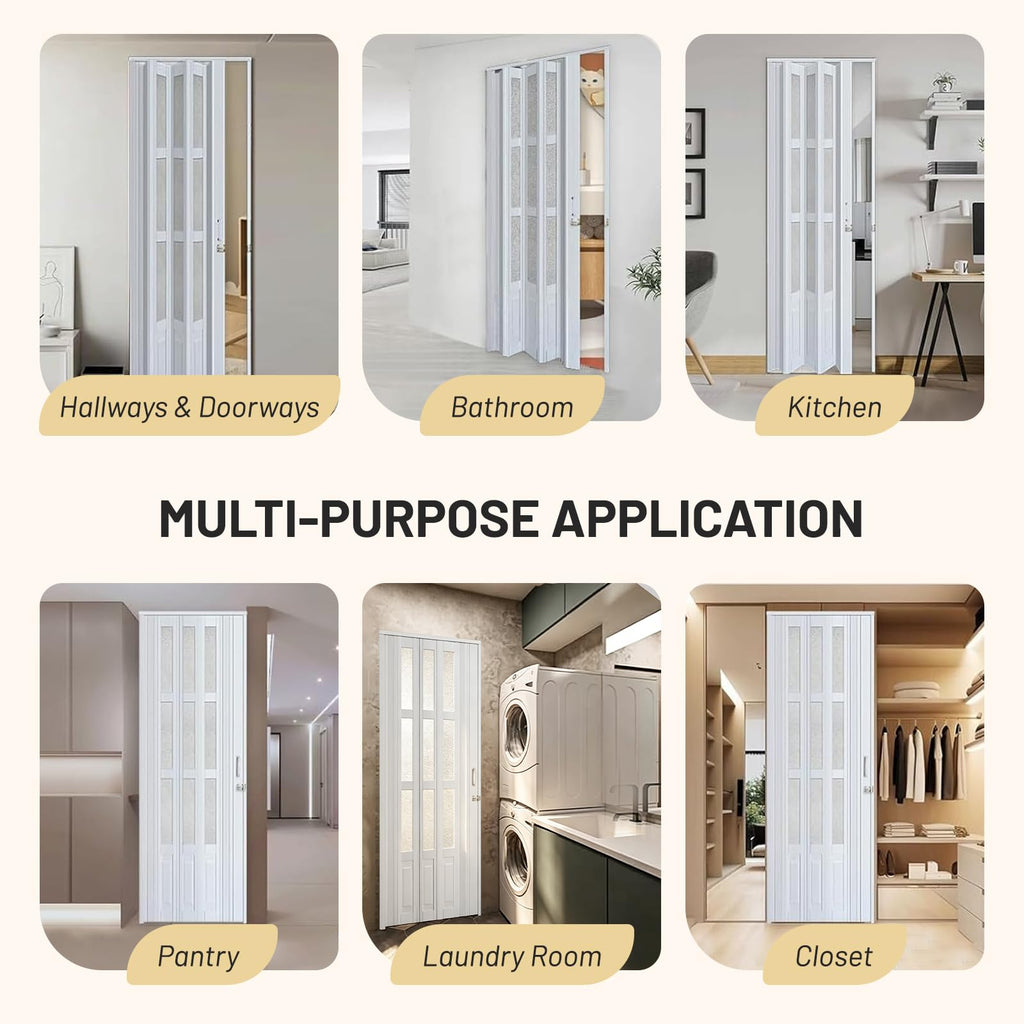 36" x 80" PVC Accordion Door with Lock and Handle, White