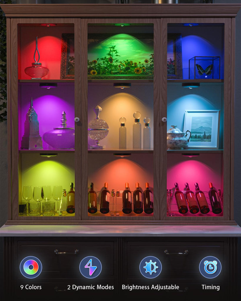 Rechargeable RGB Puck Lights with Remote,Wireless LED Tap Lights