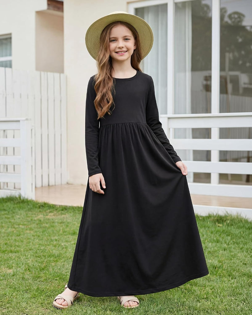 Girls Long Sleeve Maxi Dress with Pockets