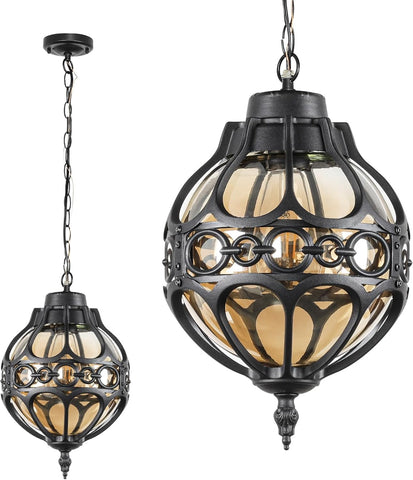Globe Outdoor Pendant Lights for Porch Patio Entryway, Black Aluminum Anti-Rust Hanging Light Fixture