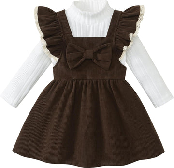 Toddler Baby Girl Corduroy Overall Dress Set Long Sleeve Fall Winter Outfit
