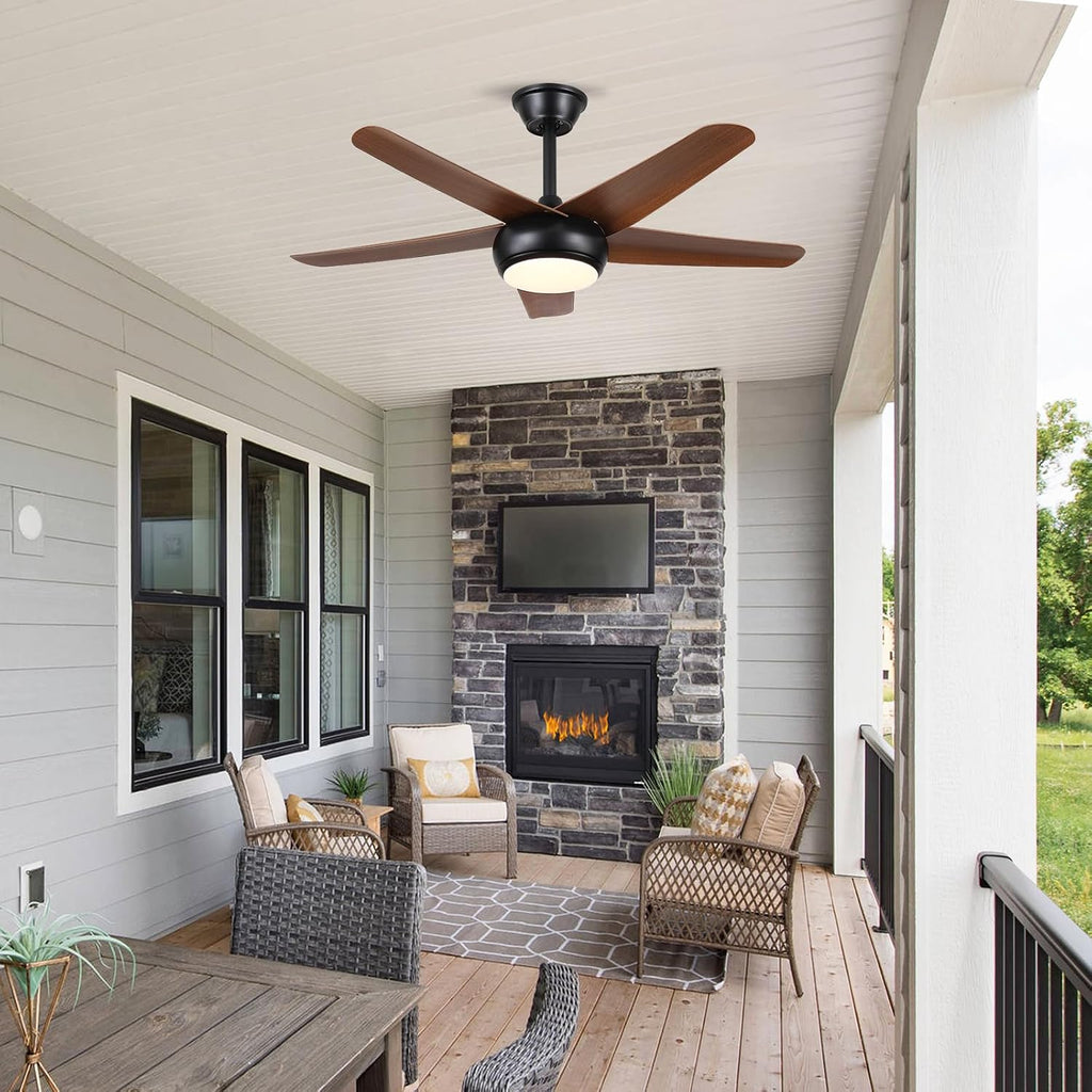 Low Profile Flush Mount Ceiling Fan with Lights - 44IN Modern Indoor/Outdoor Ceiling Fan Light with Remote/APP, Reversible DC Motor with 6 Speeds, Dimming, Brown A101-B0DC2M5QDL