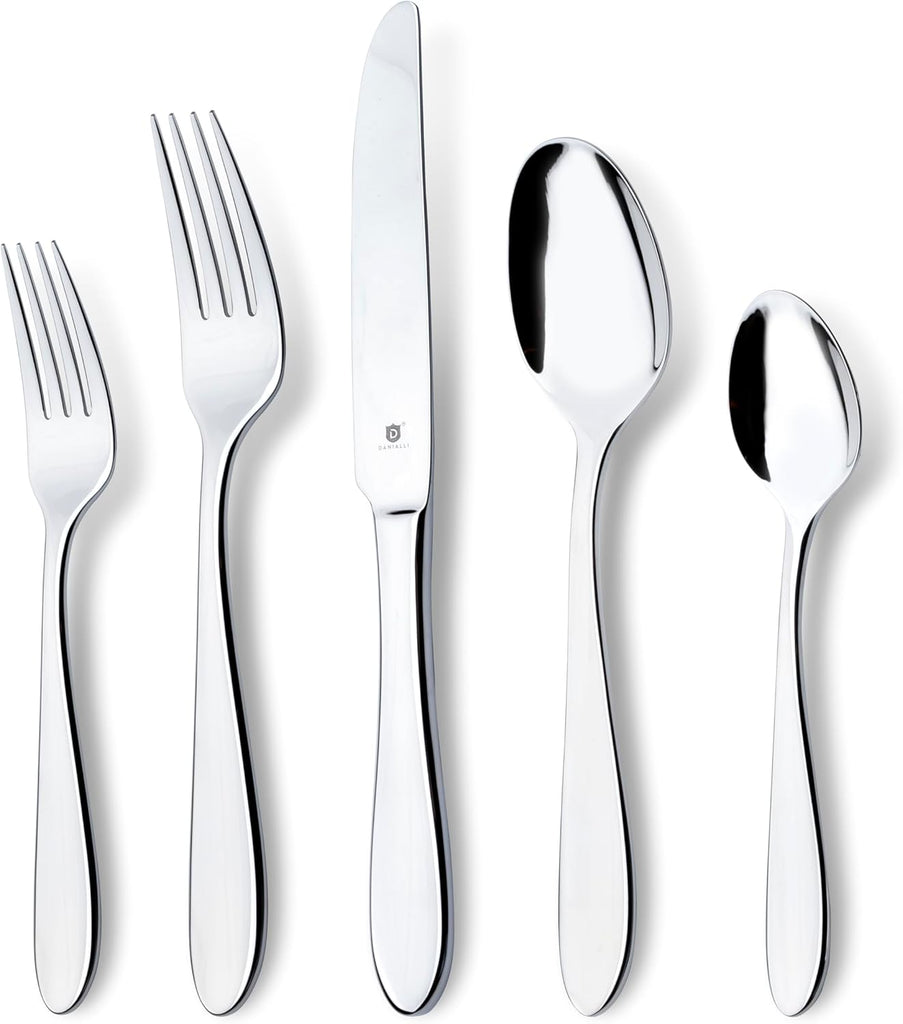 Modern Silverware Set, 18/10 Stainless Steel Flatware, Mirror Finish, Dishwasher Safe