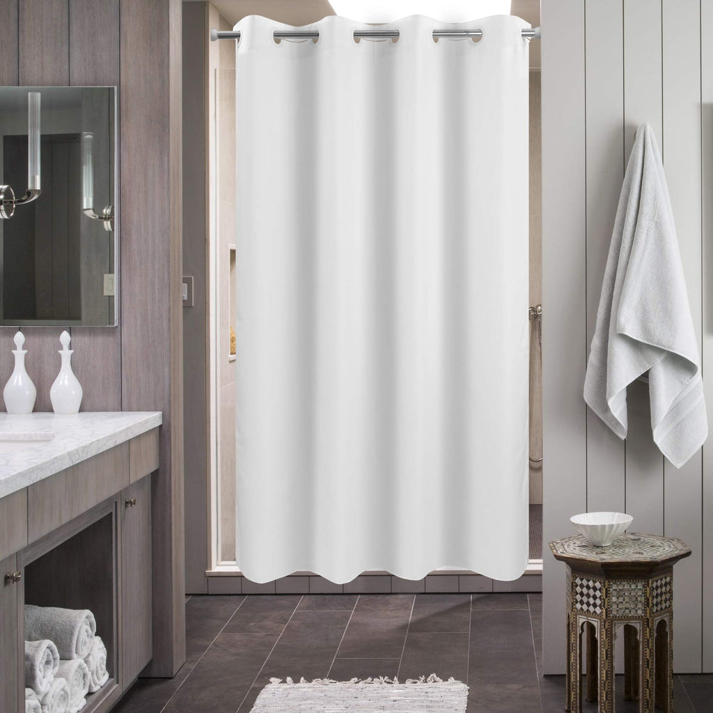 No Hook Stall Shower Curtain or Liner Microfiber White, 60x74