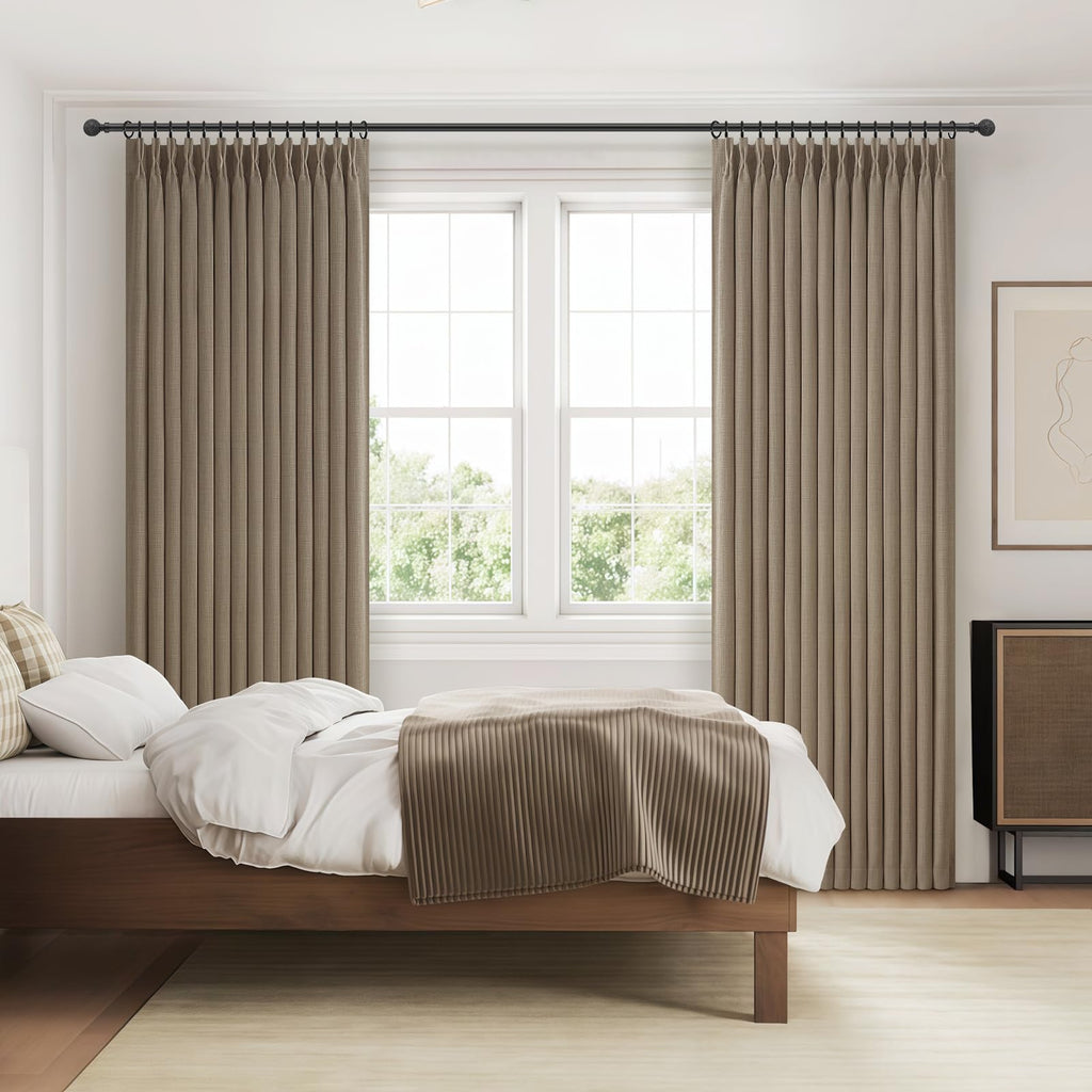 70 Inch Extra Wide Memory Trained Pinch Pleat Blackout Living Room Curtains 120 Inches Long, Linen Two Layer Thermal