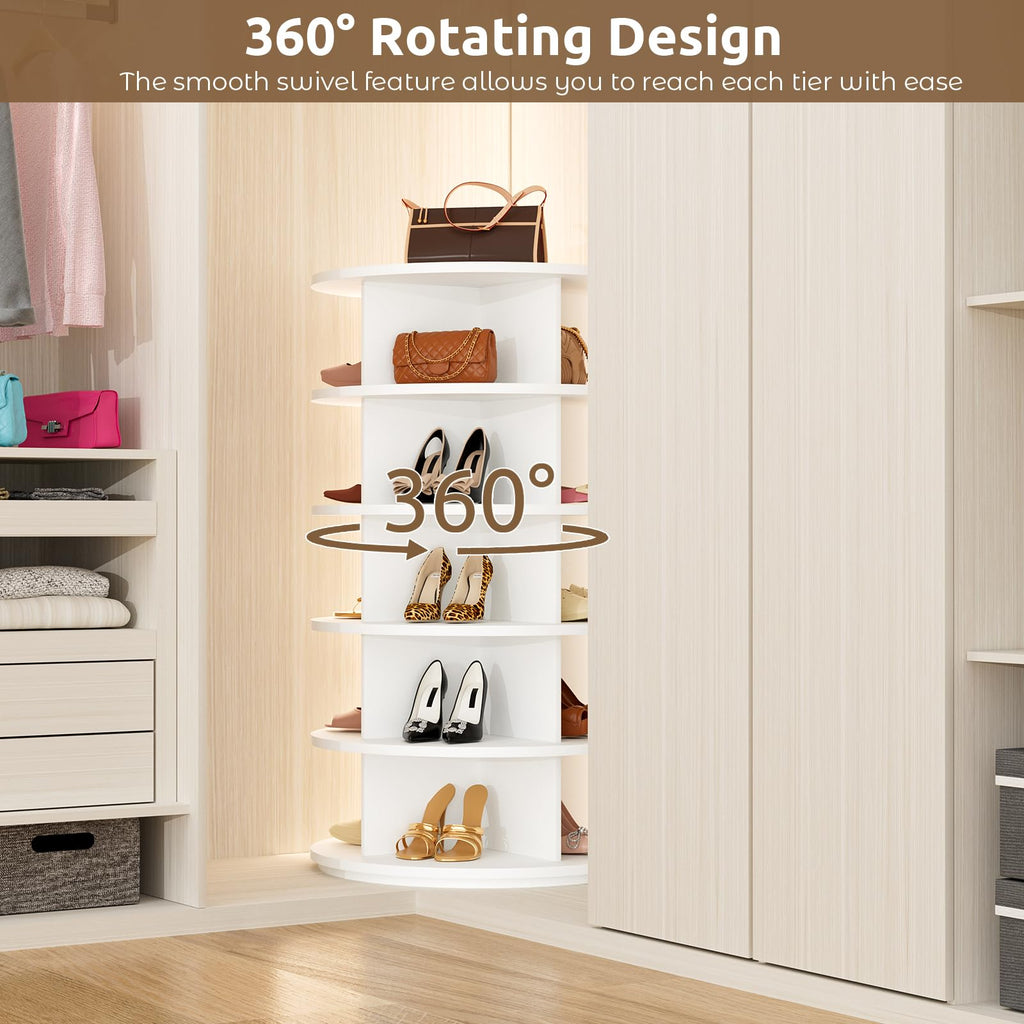 Rotating Shoe Rack 5 Tier Spinning Shoes Organizer Tower for 20-24 Pairs Lazy Susan 360 Revolving Shoe Storage