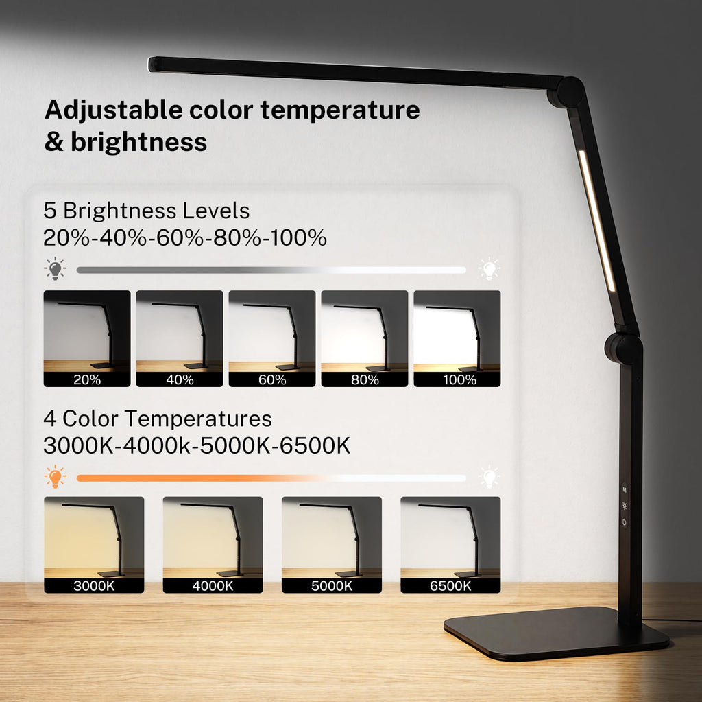 LED Desk Lamp with Base, Dimmable Eye Care Architect Desk Light, Adjustable Swing Arm Dual-Light Lighting