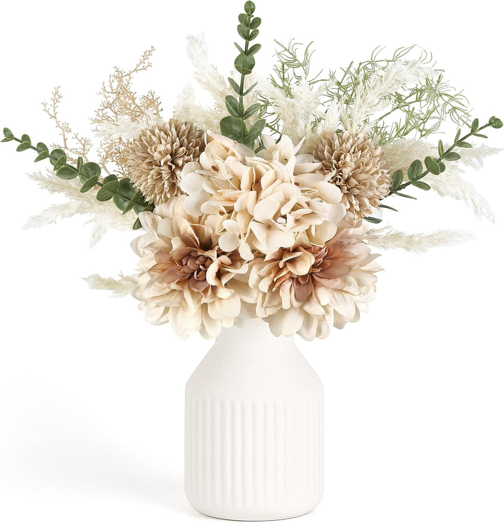 Small Artificial Flowers in Ceramic Vase Centerpieces Coffee Table Decor, Silk Flower Arrangements Decor Indoor Fake