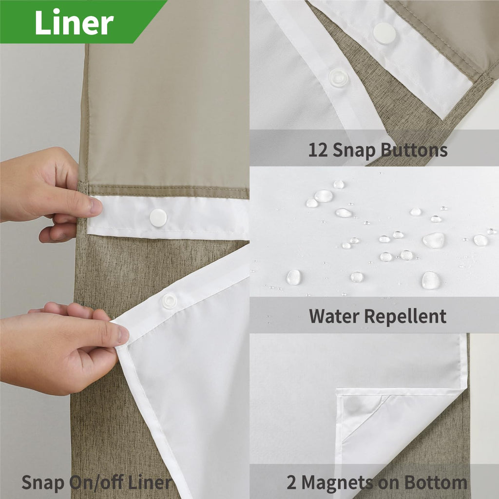 Extra Long No Hooks Needed Linen Textured with Snap-in Fabric Liner Set, Hotel Luxury Decor Shower Curtains