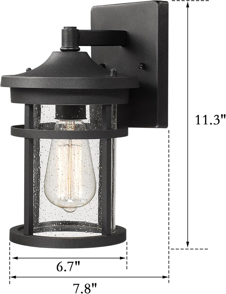 Outdoor Wall Sconces, Outdoor Wall Lantern Lamp,Modern Exterior Lighting Fixture for Front Porch with Seeded Glass Shade for Porch(Black) A123-B07TV2R6L5