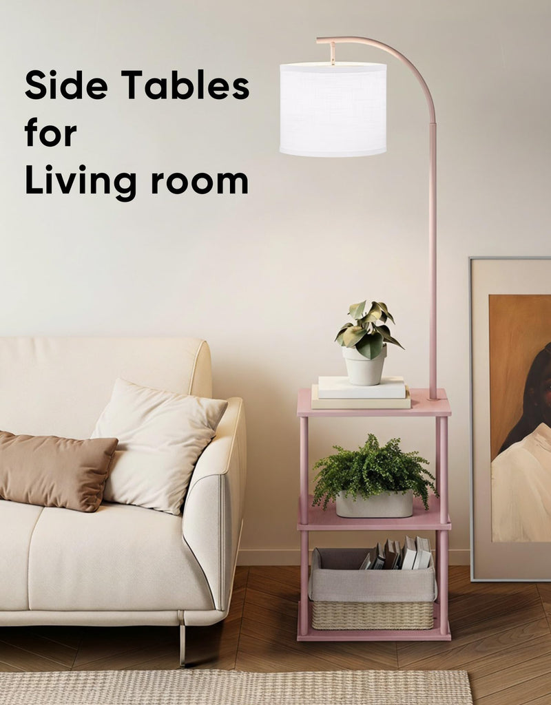 Floor Lamp with Table, Night Stand with Lamp, Narrow Side Table with 3CCT LED Bulb, Small Coffee Table, Modern End