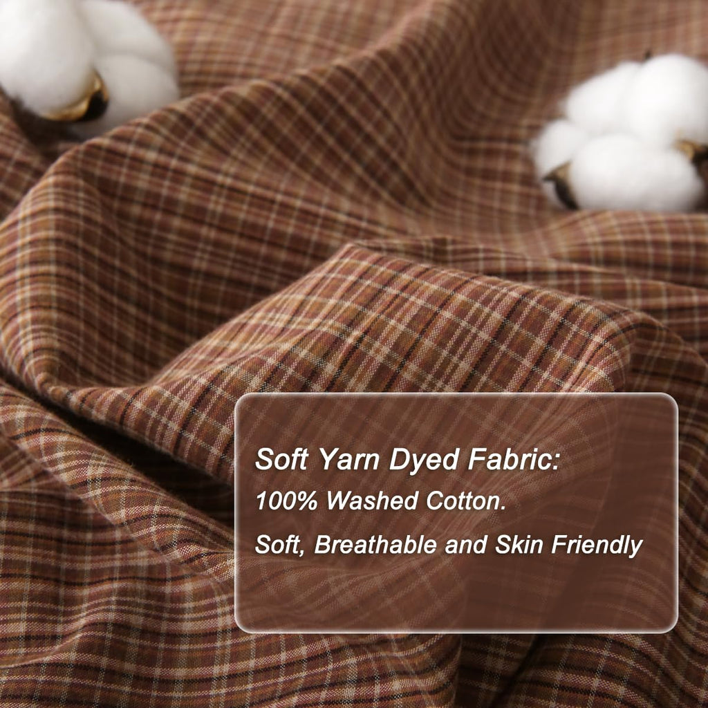 Rust Red/Brown Plaid Ruffle 3-Piece Duvet Cover Set Queen Size
