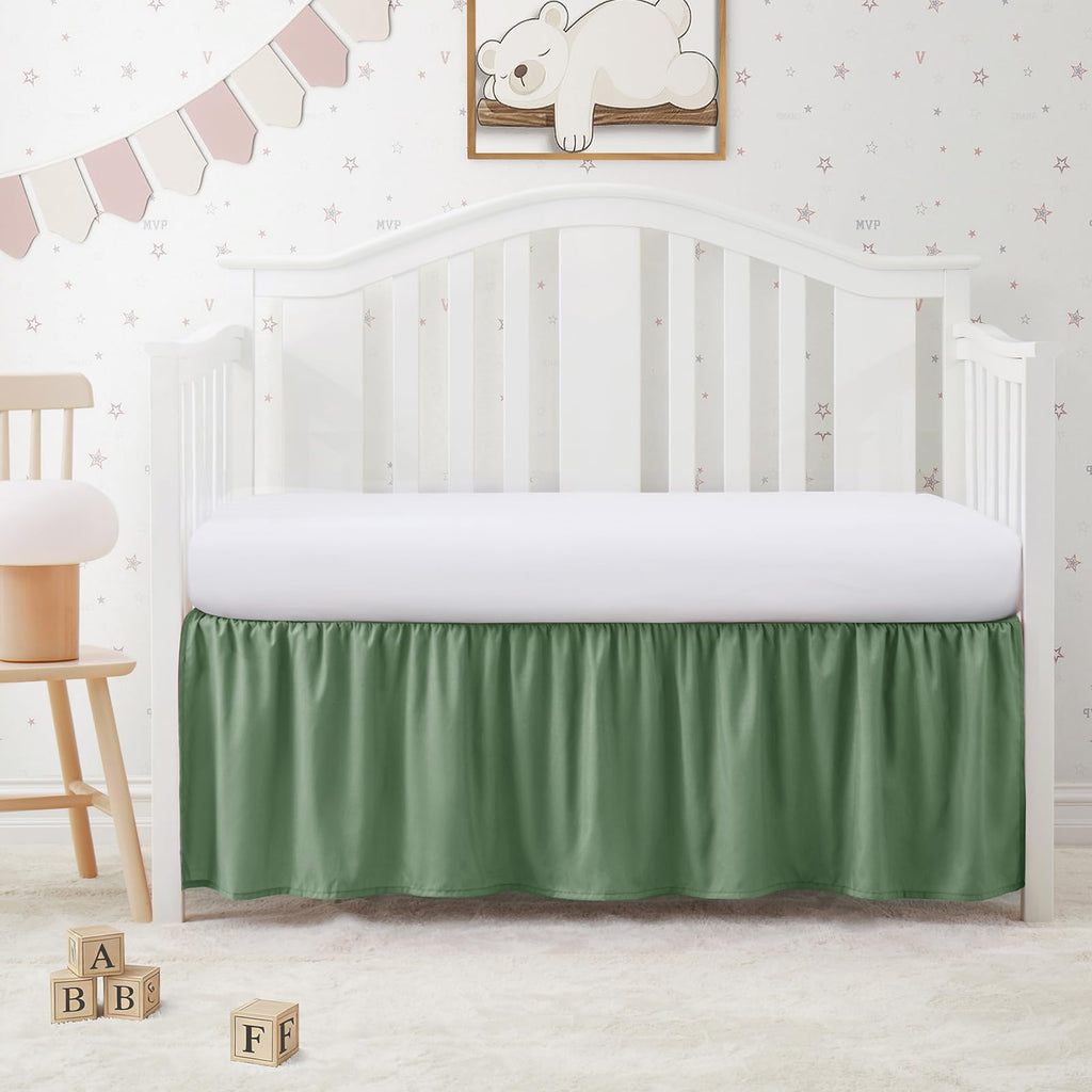 Sage Green Crib Skirt Dust Ruffle, Microfiber Crib Bed Skirt