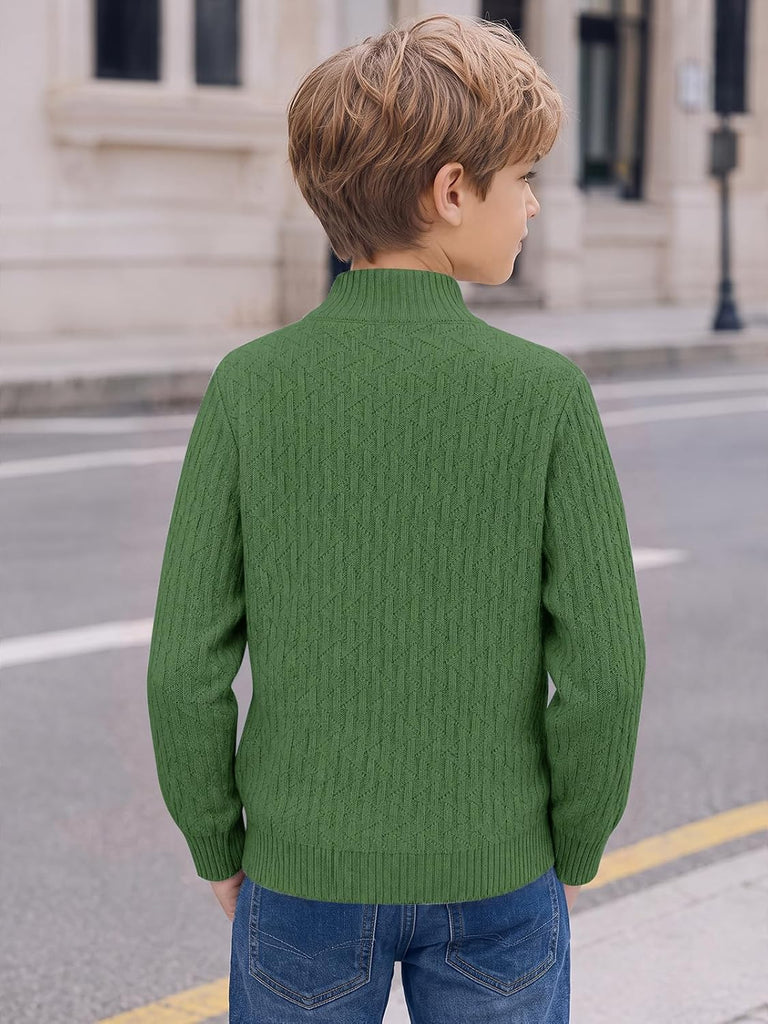 Boys Quarter Zip Sweater Textured Knit Mock Neck Pullover Tops