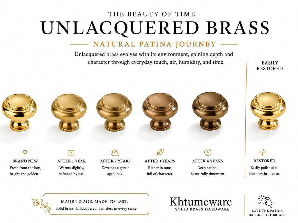 Luxury Solid Real Brass Handmade Unlacquered Brass Cabinet Knobs