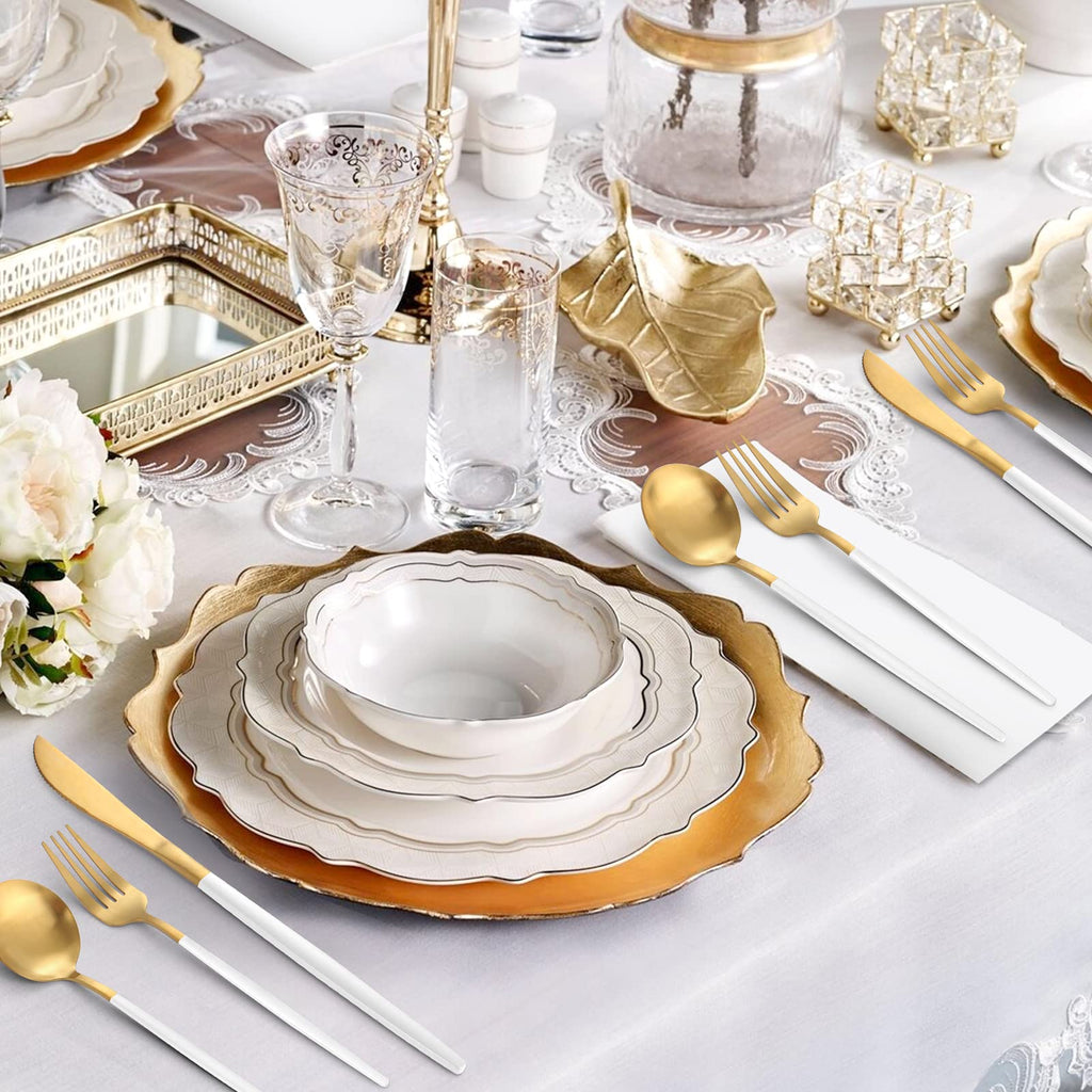 Matte White Gold Silverware Set, 20-Piece Stainless Steel Flatware Set, Satin Finish tableware Cutlery Set, Service