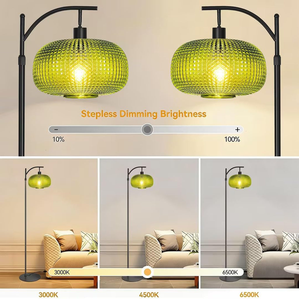 Modern Floor Lamp, Tall Standing Lamp Green Glass Shade