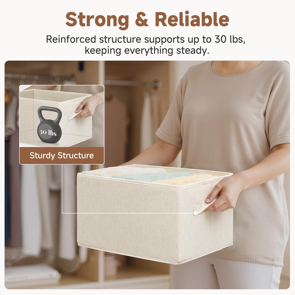 Bins, Beige (Cotton-Linen), Large, 3-Pack