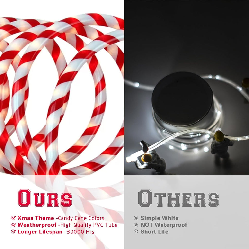 Christmas Candy Cane Rope Lights - 18FT LED Fairy Lights IP65 Waterproof Connectable Tube Lights for Outdoor Patio