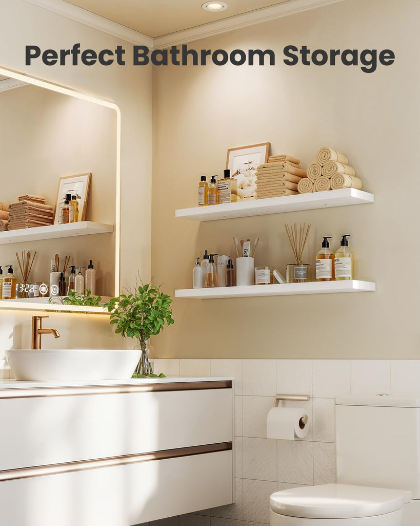 23.6" Floating Shelves for Wall Decor & Storage, Set of 3, White