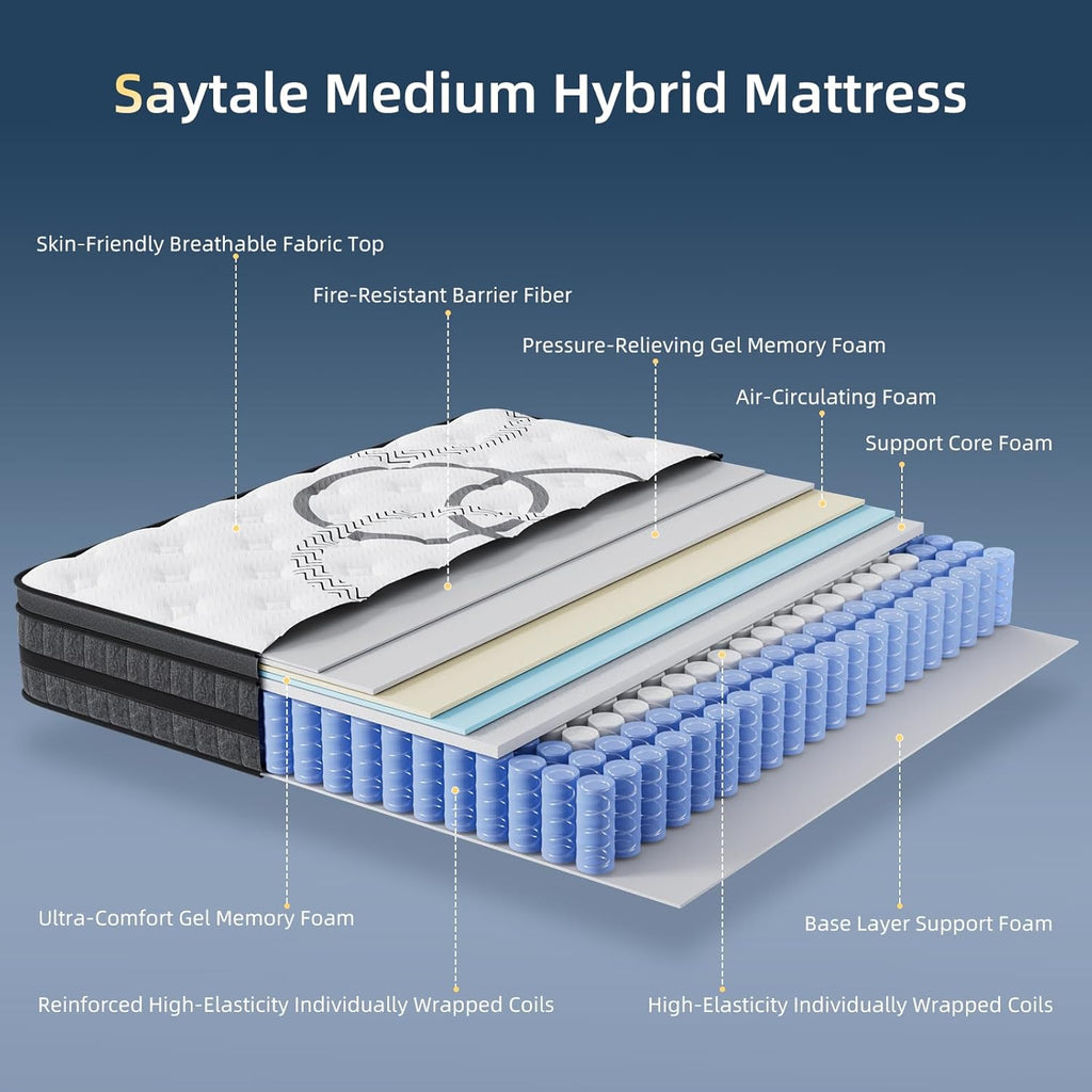 King Size Mattress, 12 Inch Hybrid King Mattress in a Box, Medium Firm, Memory Foam & Pocketed Springs, Pressure