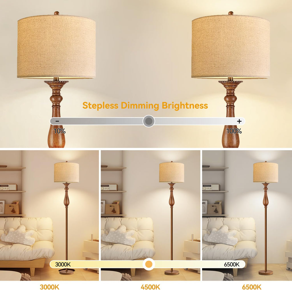 Wood Floor Lamps Farmhouse Boho Floor Lamp with Remote Control & 3 Color Temperature,Dimmable Vintage Floor Lamp Mid