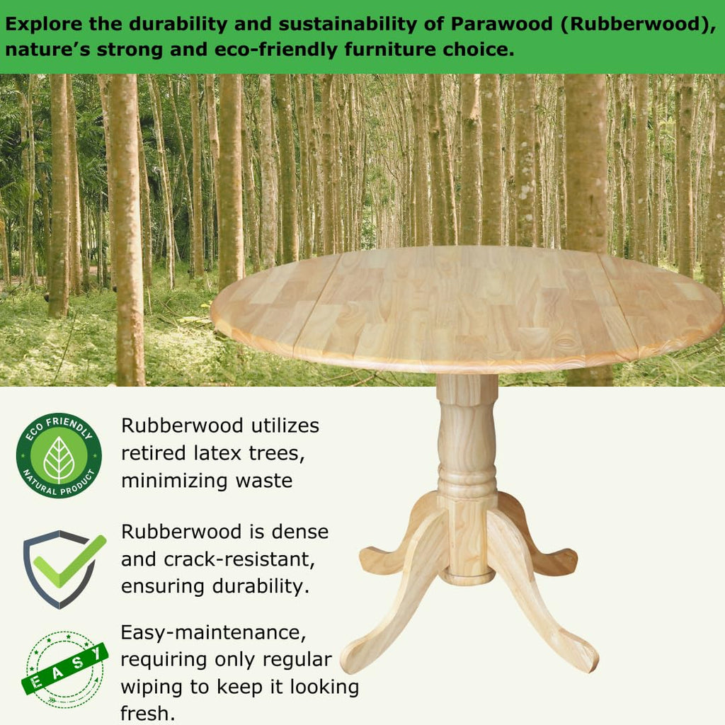 42" Solid Wood Drop Leaf Pedestal Dining Table